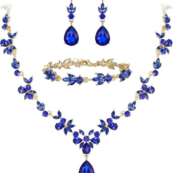 Wedding Jewelry Set for Women Bride Y-Necklace Tennis Bracelet Dangle Earrings